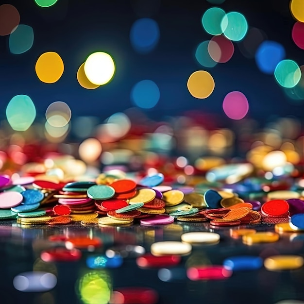 Confettis lumineux multicolores sur fond avec effet bokeh Texture glamour abstraite pour la fête de vacances Ai généré