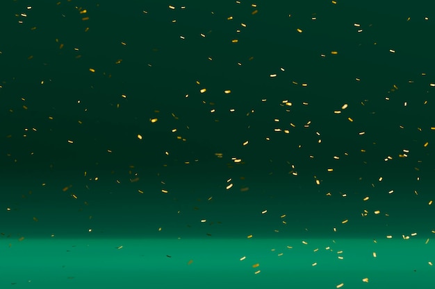 Confettis d'or sur fond de noël vert rendu 3d