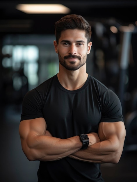 Confiant bel homme musclé entraîneur professionnel photo de portrait en gros plan