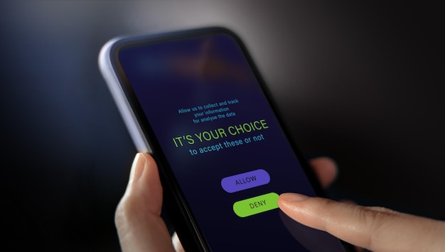 Confidentialité et sécurité sur l'application mobile Web3 Technology Concept demandant à un client de collecter ses données personnelles Gros plan