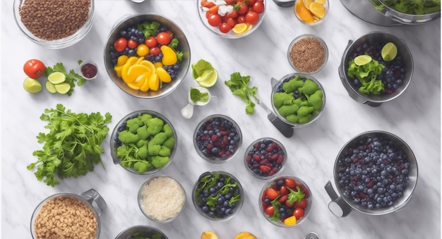 Configuration de cuisine bien organisée avec des ingrédients frais