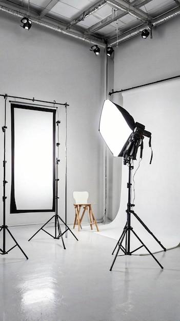 Configuration de studio de photographie professionnelle avec équipement d'éclairage avec fond coloré