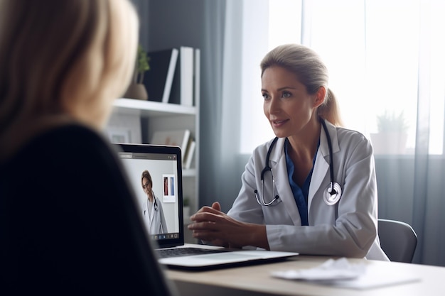 Une configuration de télésanté avec un patient en visioconférence avec un professionnel de la santé