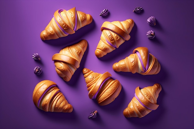 Confiserie Illustration de croissants sur fond violet Generative AI