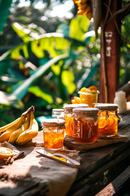 Photo la confiture de banane dans le jardin focus sélectif