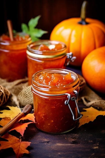 confiture de citrouille dans un pot en verre confiture de Citrouille sur un fond en bois délicieuse marmalade naturelle