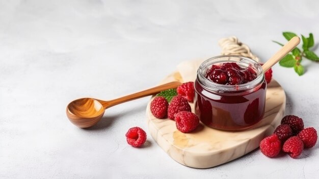 Confiture de framboises en pot Illustration AI GenerativexA