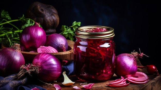 Confiture d'oignon rouge dans un pot de confiture de légumes