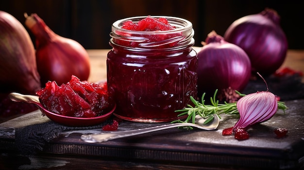 Confiture d'oignon rouge dans un pot de confiture de légumes