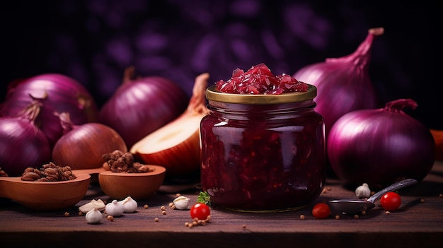 Confiture d'oignon rouge dans un pot de confiture de légumes