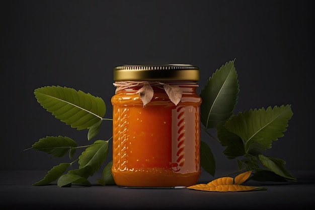 Confiture d'orange dans un bocal en verre Illustration AI Générative