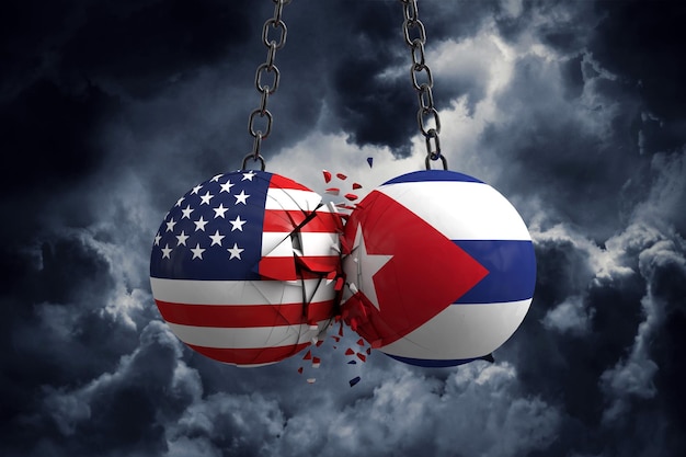 Conflit de relations entre les États-Unis et Cuba Concept d'accord commercial Rendu 3D