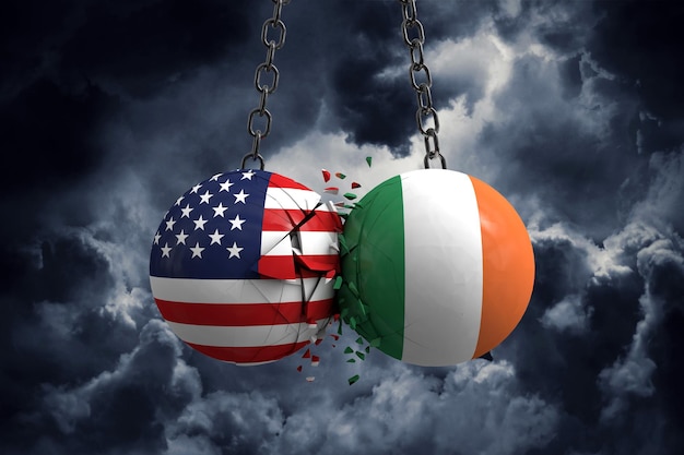 Conflit de relations entre les États-Unis et l'Irlande Concept d'accord commercial Rendu 3D