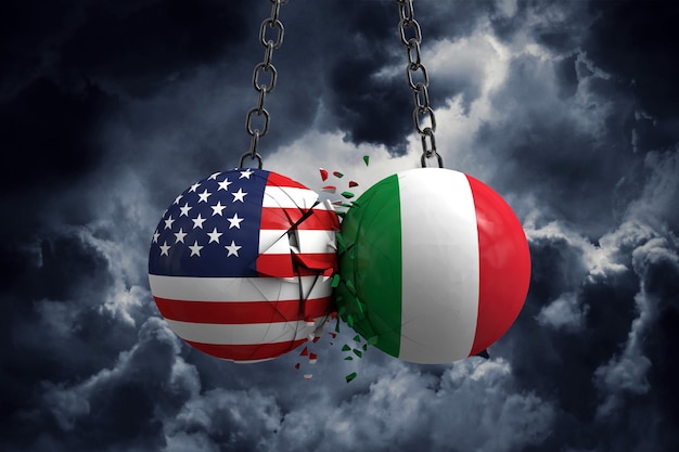 Conflit de relations entre les États-Unis et l'Italie Concept d'accord commercial Rendu 3D