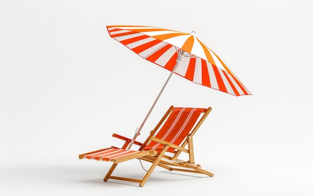 Confort côtier avec chaise de plage et parapluie sur fond blanc.