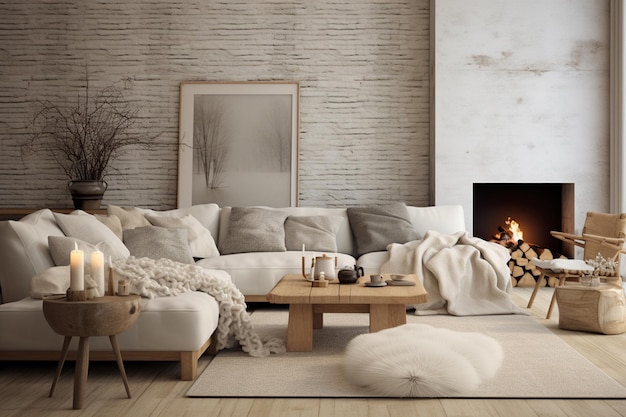 Photo un confortable salon de style scandinave