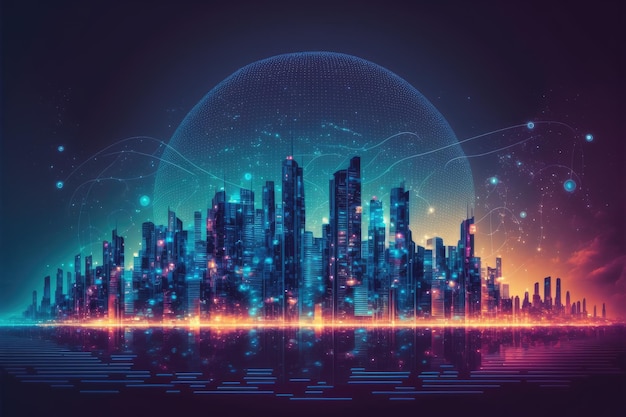 Connexion au réseau Internet de la ville intelligente futuriste via un système sans fil