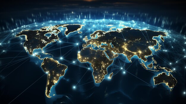 Connexion au réseau mondial Composition de la carte mondiale et concept de contour d'affaires mondial Vue de la terre représentant les communications mondiales