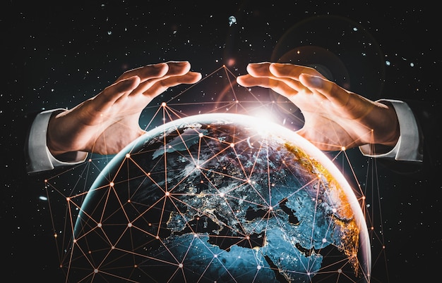 Connexion au réseau mondial couvrant la terre avec lien de perception innovante