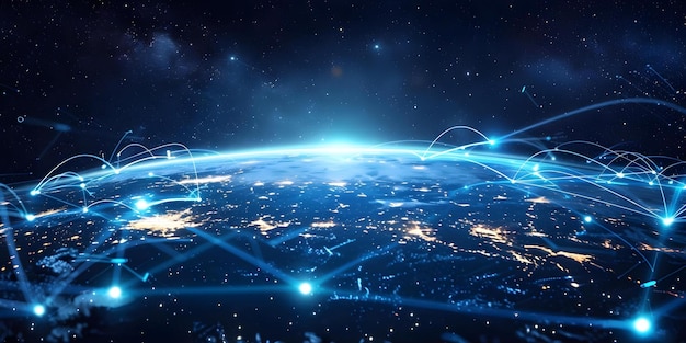 Connexion mondiale à Internet illustrée à travers des nœuds de réseau sur la surface de la Terre Concept Infrastructure Internet World Wide Web Nœuds du réseau Global Connectivité Surface de la Terre39s