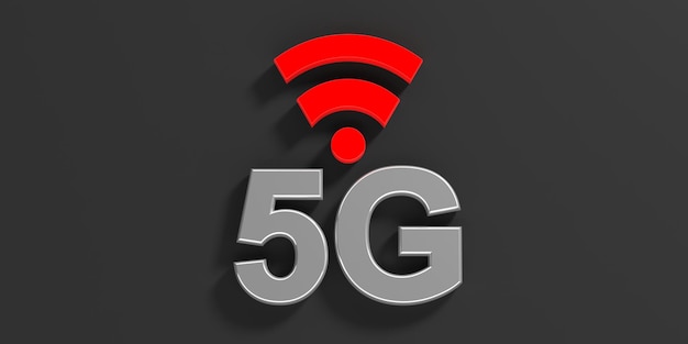 Connexion réseau haut débit 5G wifi sur fond noir illustration 3d