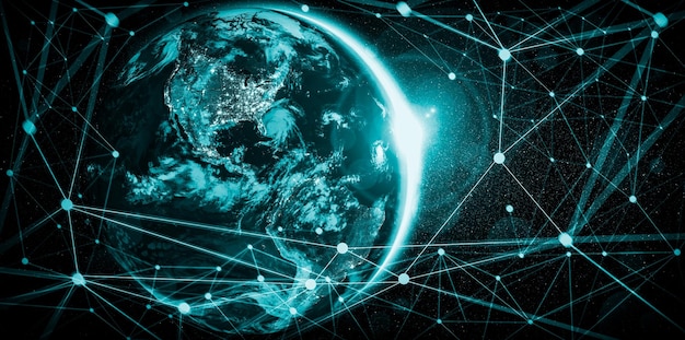 Connexion de réseau mondial couvrant la terre avec des lignes de perception innovante