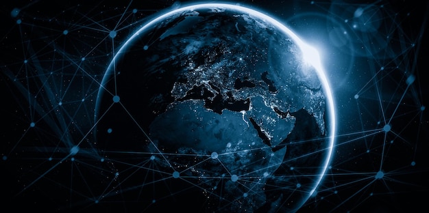 Connexion réseau mondial couvrant la terre avec des lignes de perception innovantes