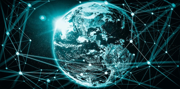 Connexion réseau mondial couvrant la terre avec des lignes de perception innovantes