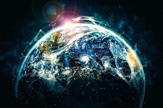 Connexion réseau mondial couvrant la terre avec des lignes de perception innovantes