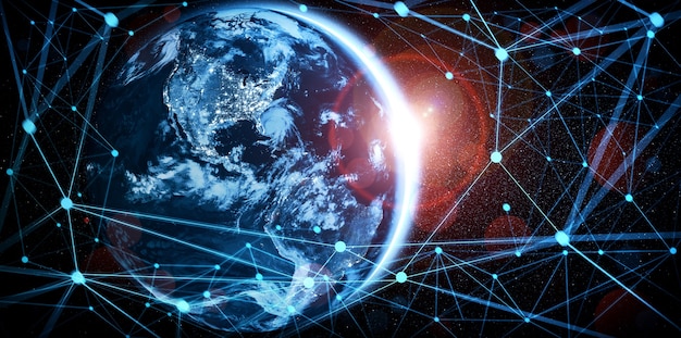 Connexion réseau mondiale couvrant la terre avec des lignes de perception innovante