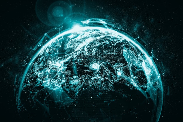 Connexion réseau mondiale couvrant la terre avec des lignes de perception innovantes