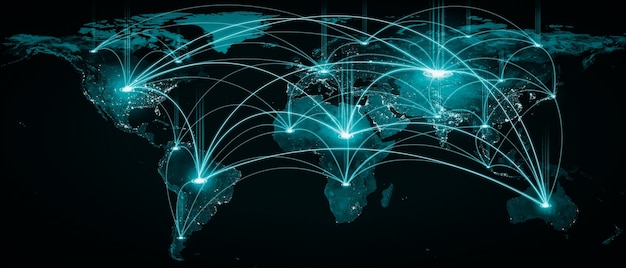 Connexion réseau mondiale couvrant la terre avec des lignes de perception innovantes