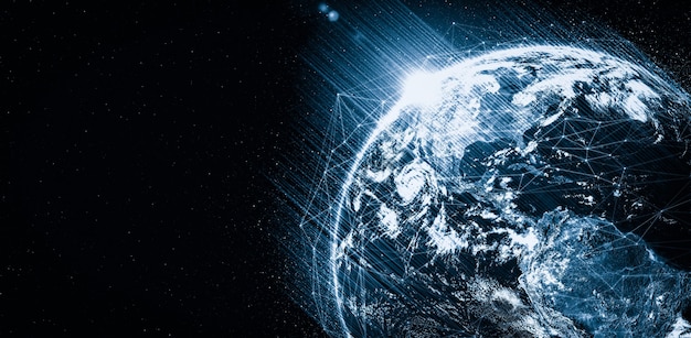 Connexion réseau mondiale couvrant la terre avec des lignes de perception innovantes