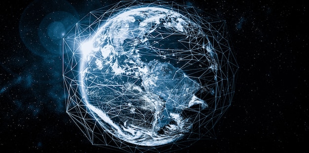 Connexion réseau mondiale couvrant la terre avec des lignes de perception innovantes