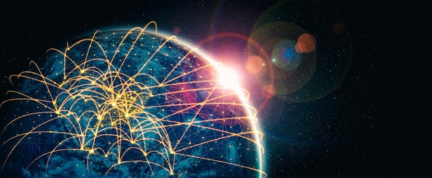 Connexion réseau mondiale couvrant la terre avec des lignes de perception innovantes