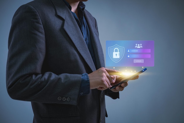 Photo les connexions pour les données de transactions commerciales et financières sont protégées contre les cyberattaques par la cybersécurité et les données privées des utilisateurs sont cryptées pour des raisons de sécurité.
