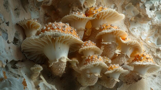 Photo connu comme le champignon le plus destructeur attaquant les éléments en bois dans les structures serpula lacrymans pousse sur les murs et les planchers des bâtiments résidentiels