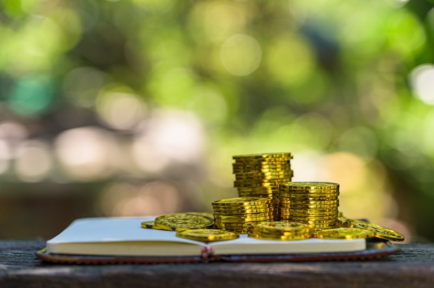 Économiser de l'argent et économiser de l'argent pour tout soutenir dans la vie avec fond de bokeh de lumière du soleil