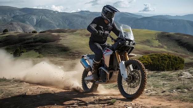 La conquête d'un terrain difficile Le pilote aventureux Le cycliste qui lève les nuages sur le concept de vélo de terre Aventure hors-chemin Sports extrêmes Vélo de terre Photographie Adrenaline Rush Excitation en plein air