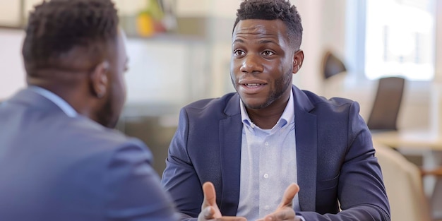 Photo un conseiller financier engagé dans une discussion avec un client démontrant un service financier bien informé et axé sur le client