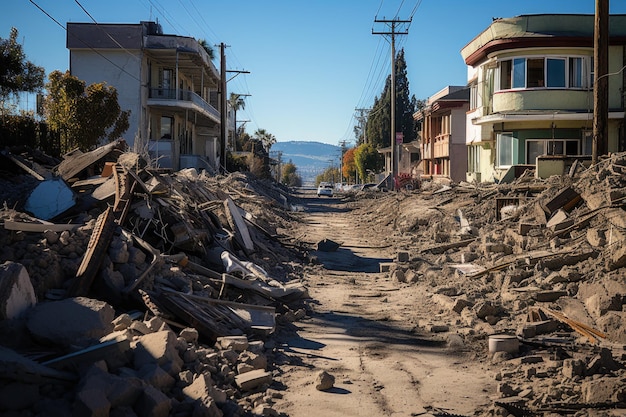 Les conséquences de l'activité sismique sont visibles révélant des bâtiments effondrés fissurés