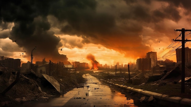 Conséquences apocaliptiques de la guerre de la ville détruite