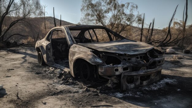 Les conséquences d'un incendie de voiture avec l'obus brûlé