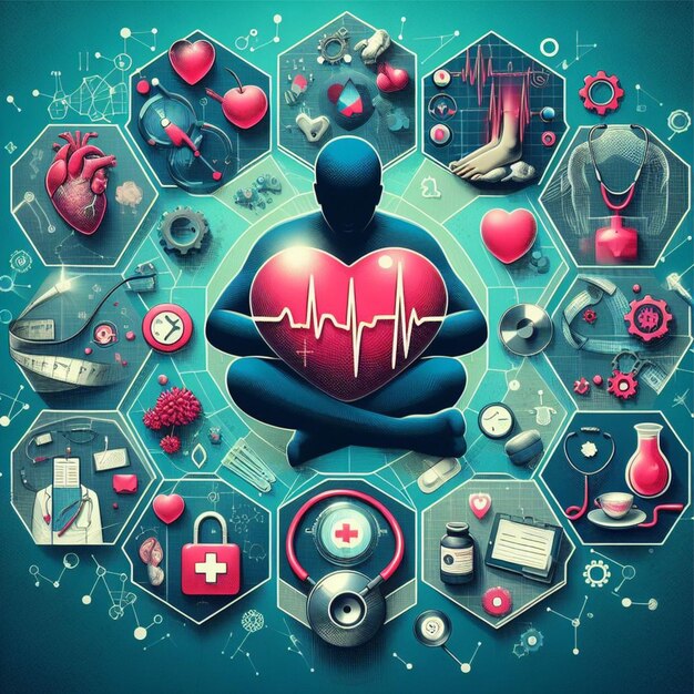 Photo considérez des images comme une personne pratiquant les soins personnels un stéthoscope symbolisant la santé du cœur