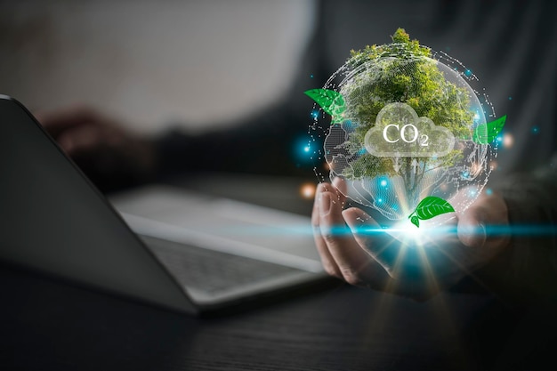 La consommation d'énergie et les émissions de CO2 augmentent Les entreprises vertes basées sur les énergies renouvelables peuvent limiter le changement climatique et le réchauffement climatique en réutilisant la rénovation et le recyclage Concept de réduction des émissions de CO2