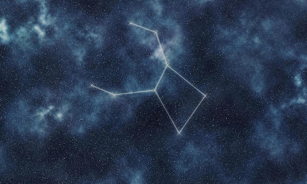 Constellation d'étoiles de cratère, ciel nocturne, tasse de lignes de constellation