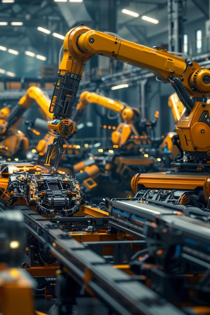 construction automatisée de voitures dans une usine robots IA générative