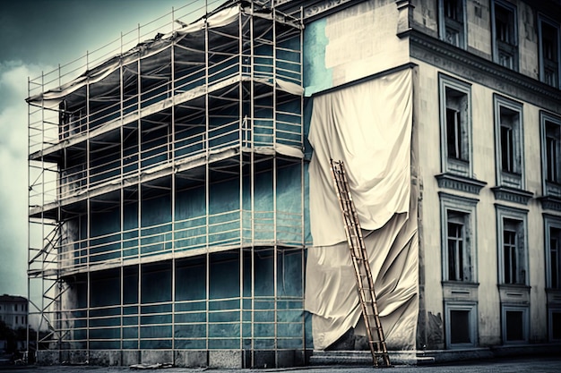 Photo construction d'échafaudages près du bâtiment pour les travaux de réparation et de restauration créés avec un générateur