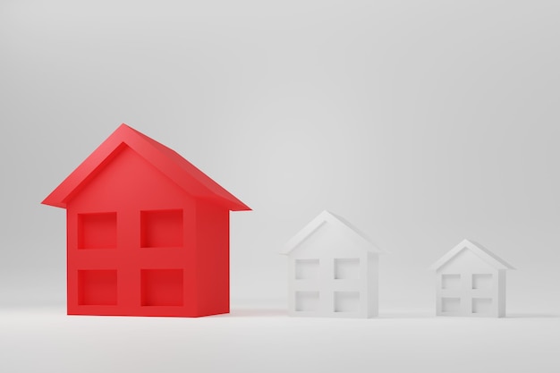 une construction de maison rouge hypothécaire parmi les maisons blanches. maison rouge parmi les maisons blanches. rendu 3D