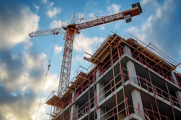 Photo construction d'un nouvel immeuble d'habitation de grande hauteur, d'un immeuble à plusieurs étages avec des grues génératives